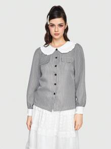 ROMWE Kawaii Camisa Dulce Y Encantadora Con Cuello Peter Pan - Blanco y Negro - Ver 1