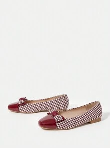 SheIn MOD 女格紋細部平底鞋 - 酒紅色 - 查看 3
