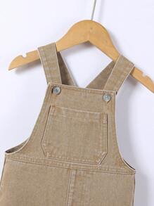 SHEIN 男童復古大學風鬆身舒適牛仔連身褲 - 卡其色 - 查看 4