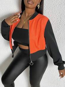 Slaydiva Hơn Hai âm Dây kéo Bằng sáng chế Áo khoác bomber - trái cam - Xem 4