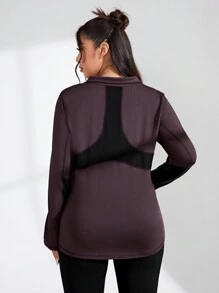 Rhythm Era Plus Size Zipper Front Sports Jacket - Coffee Brown - View 2