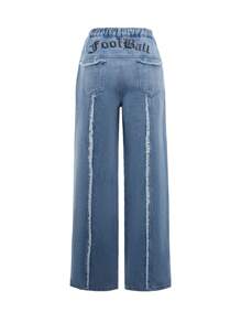 SHEINNeu Raw Trim Wide Leg Jeans - Blue - View 2