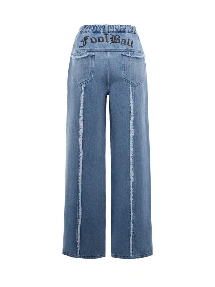 Raw Trim Wide Leg Jeans