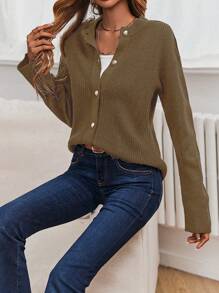 SHEIN LUNE Cardigan À Épaules Tombantes De Couleur Unie