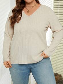 SHEIN LUNE Women's Plus Size Lace Patchwork Back Tie Knot T-shirt - Apricot - View 6