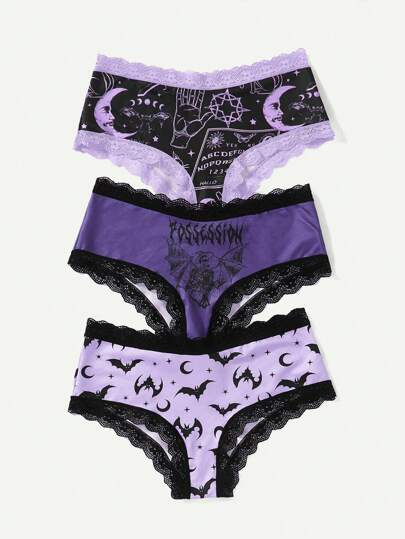 Goth Women's Spliced Lace Triangle Panties