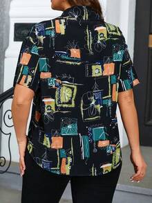 SHEIN EZwear Kích thước lớn Của phụ nữ Sọc Và In hoa Áo sơ mi - Nhiều màu - Xem 2