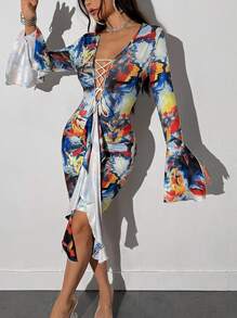 Allurite Women's Printed Crossed Strap Bodycon Dress - Multicolor - View 3