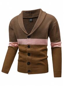 Manfinity Homme Cárdigan De Color En Contraste Con Cuello Chal Para Hombre - Amarillo Mostaza - Ver 3