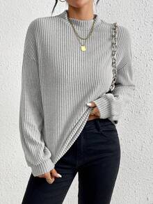 SHEIN Essnce Long Sleeve Half Turtle Neck Solid Thermal T-shirt - Grey - View 4
