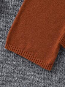 SHEIN Girls' (big) Solid Color Stand Collar Sweater Set - Coffee Brown - View 6