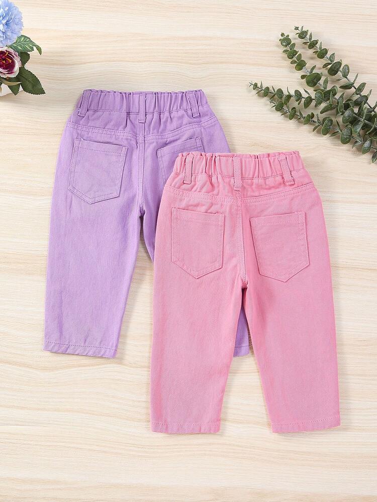 2pcs Baby Girls' Solid Color Denim Pants