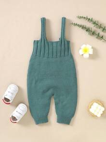 Ropa De Gateo Para Bebé Con Suéter Con Pantalones De Peto De Color Sólido De Moda - Verde - Ver 2