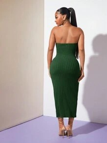 SHEIN SXY Của phụ nữ Màu thuần Thon gọn Ống ngọn Đầm - Màu xanh lá cây đậm - Xem 2