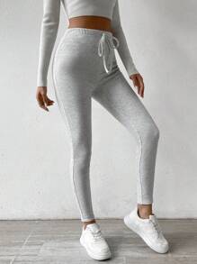 Chiquease White Women's Knotted Elastic Waist Thermal Lined Leggings - White - View 3