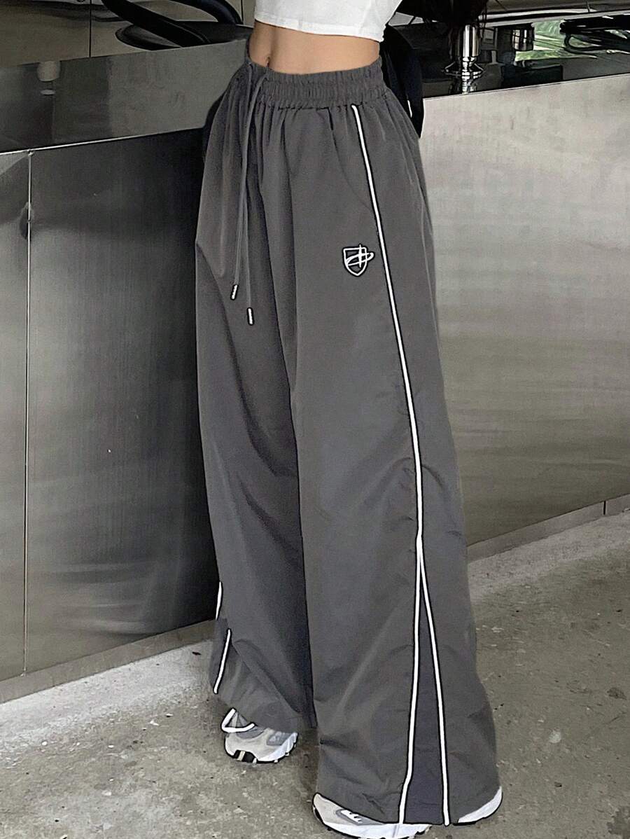 DAZY Women's Loose Wide Leg Pants With Contrast Color Stripe - Light Grey - View 1
