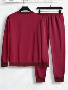 Manfinity Homme 男士字母貼片細節圓領運動衫和慢跑褲套裝 - 紅色 - 查看 2