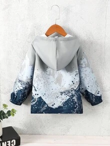 SHEIN Young Boys Graphic Print Zip Fly Hooded Jacket - Grey - View 2