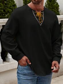 Manfinity 鬆身款男士系帶前開襯衫 - 黑色 - 查看 5