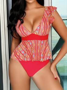 SHEIN Swim Women'S Geometric Print Cami Top And Briefs Tankini Set Summer - Multicolor - View 1