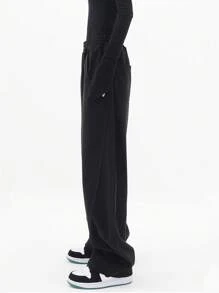 INAWLY Women's Solid Color Wide Leg Yoga Pants With Elastic Waistband - Black - View 5