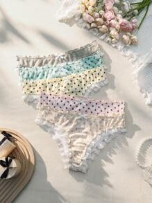 5pcs Polka Dot Lace Patchwork Triangle Panties