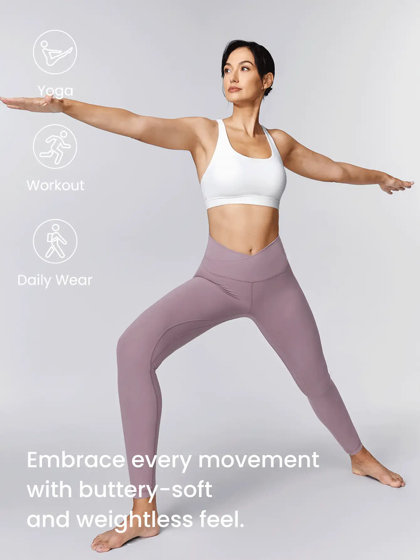 GLOWMODE 28" FeatherFit™ Crossover Leggings Gym Fall Winter - Elderberry - View 2