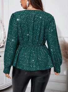 Celure Silver Ironed V-neckline Bodycon Long Sleeve Shirt