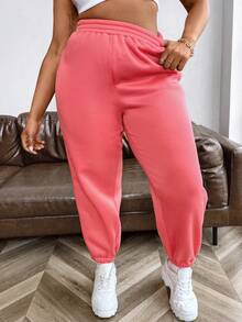 Flirla 女士加大碼彈性腰帶和捲邊抗起毛線運動褲