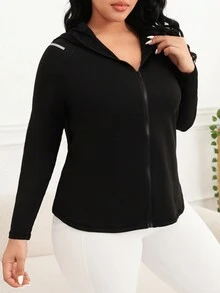 SHEIN Golf Casual Hơn Dây kéo áo có mũ Jacket thể thao - màu đen - Xem 5