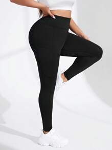 Yoga Basic Women's Plus Size Letter Printed Sports Leggings - Black - View 4