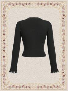 SHEIN DECDS 女款有扣透視袖毛衣,帶蝴蝶結細節 - 黑色 - 查看 8