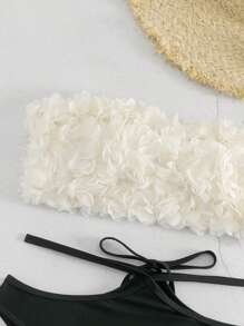 SHEIN X Lily May Mac 女款無肩帶比基尼上衣和繫腰帶泳衣套裝 - 彩色 - 查看 3