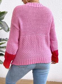 Celure Jersey De Talla Grande Para Mujer Con Cuello Redondo, Bloque De Color Y Hombro Caído