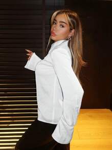 SHEIN ICON Solid Color Hollow Out Flare Sleeve Shirt - White - View 3