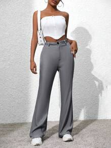 SHEIN LUNE Của phụ nữ Giải trí Dài Quần - Xám - Xem 5