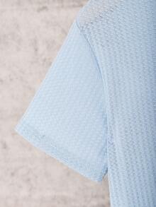 1pc Teen Boy Texture Fabric Round Neck Short Sleeve T-Shirt, Spring/Summer Casual Top - Baby Blue - View 5