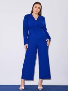 BizChic Women's Plus Size Blue V-neck Jumpsuit - Blue - View 4