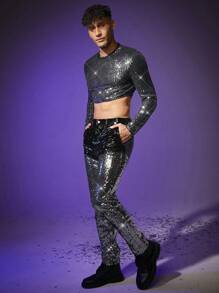 FeverCity 男士珍珠珠飾長袖短版 T 卹 - 彩色 - 查看 5