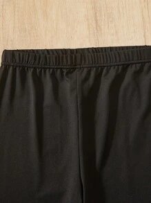 SHEIN Tween 女童休闲条纹长袖 T 恤和裤子套装 - 黑與白 - 查看 4