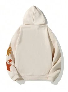 Manfinity Homme Men Plus Skull And Earth Printed Hoodie - Khaki - View 2