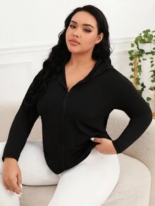 SHEIN Golf Casual Hơn Dây kéo áo có mũ Jacket thể thao - màu đen - Xem 4