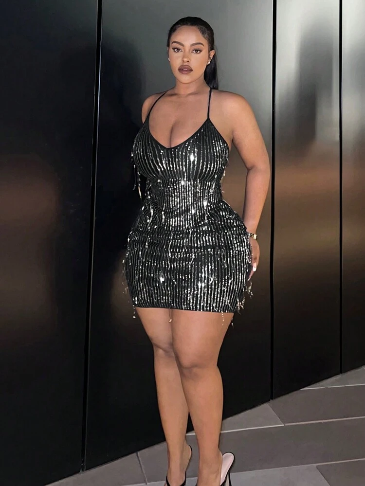Plus Size Women's Glittery Sleeveless Dress