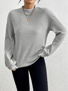 SHEIN Essnce Long Sleeve Half Turtle Neck Solid Thermal T-shirt - Grey - View 6