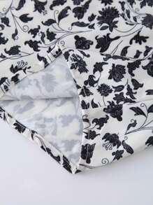 SHEIN LUNE 女式加大碼綁帶領口花卉印花上衣 - 黑與白 - 查看 5