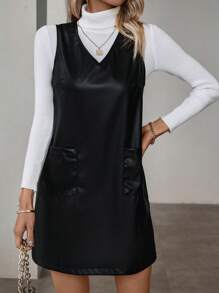 SHEIN LUNE Của phụ nữ Túi đôi Da giả Đầm - màu đen - Xem 6