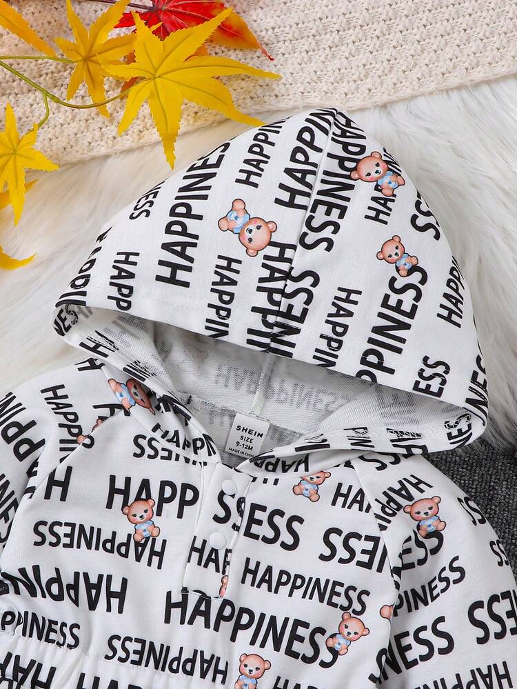 Infant Girls' Casual Cute Hooded Dress With Fun Letter Print Pattern
