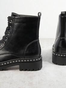 SHUZIA 女式繫帶短靴 - 黑色 - 查看 4