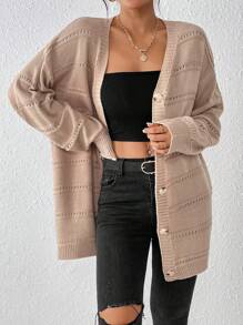 SHEIN Unity Loose And Casual Cardigan Sweater - Brown - View 4