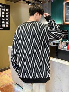 Manfinity Hypemode Men's Drop-shoulder Sweater With Herringbone Pattern - Multicolor - View 2